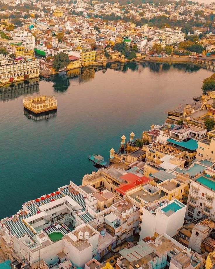 Palace architecture and lake in Udaipur